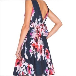 Kate Spade Hazy Floral Bow Plunge Open Back Fit & Flare Dress Size 0 Inkmulti